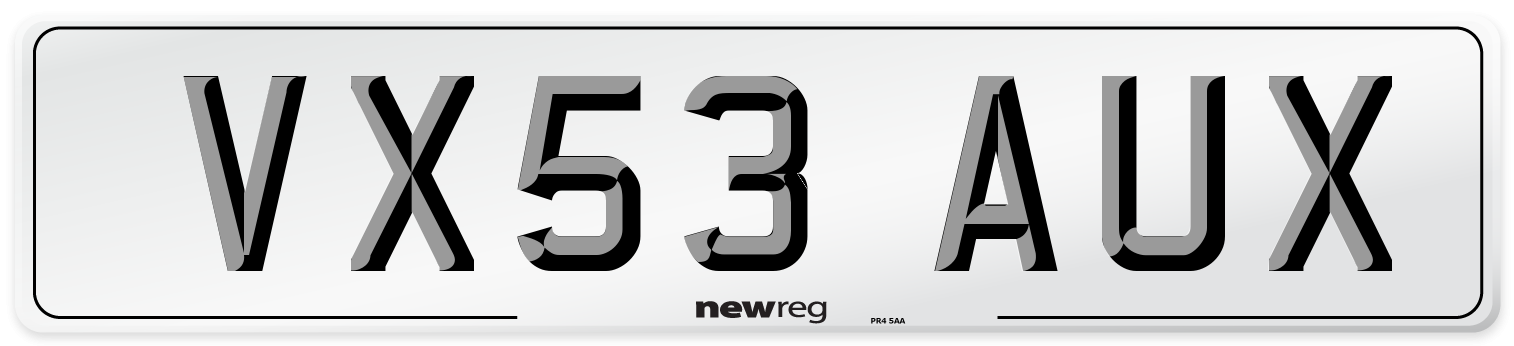 VX53 AUX Number Plate from New Reg